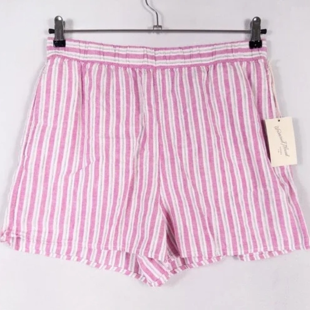 UNIVERSE THREAD - LINEN BLEND Pink and White Striped High Waist Shorts